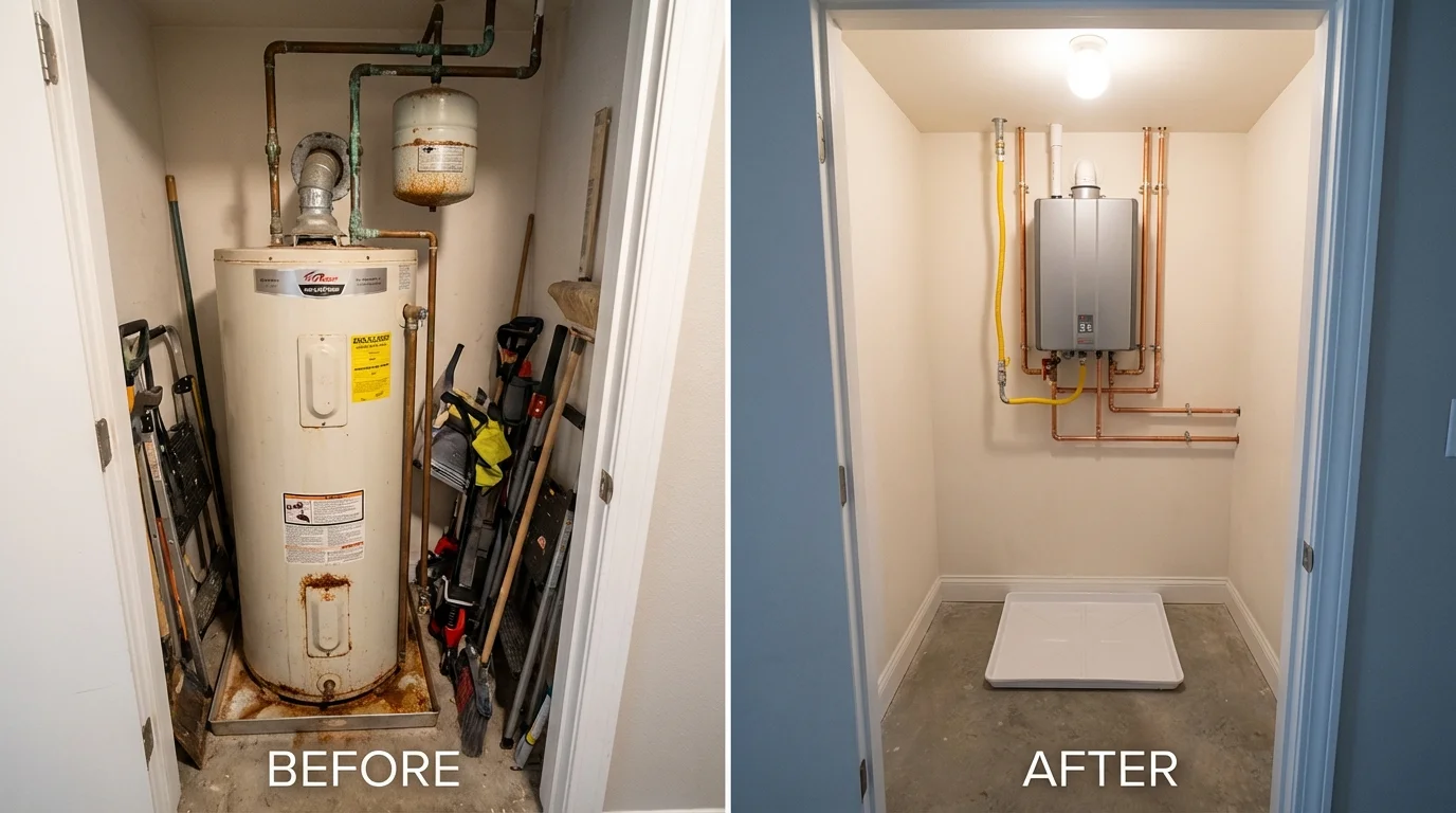 Tank water heater versus wall-mounted tankless unit comparison for Mount Wolf, PA homeowners