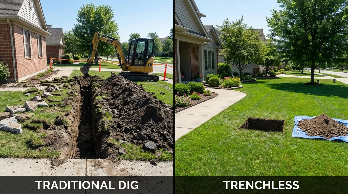 Trenchless sewer repair with minimal yard damage versus traditional excavation in Mount Wolf, PA